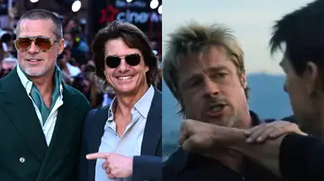 Brad Pitt y Tom Cruise junto a una escena de un vídeo generado por IA Brad Pitt y Tom Cruise junto a una escena de un vídeo generado por IA