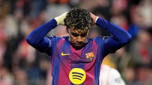 Lamine reacciona durante el Girona-Bar&ccedil;a