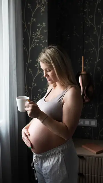 Embarazada con una taza Embarazada con una taza