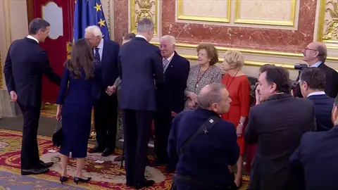 El saludo entre Pedro Sánchez y Felipe González en el Congreso El saludo entre Pedro Sánchez y Felipe González en el Congreso