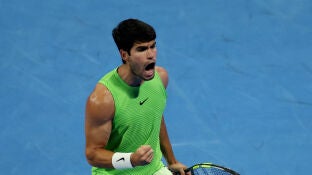 Alcaraz en el partido ante Rublev