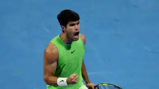 Alcaraz en el partido ante Rublev Alcaraz en el partido ante Rublev