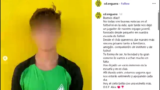 Muere Álex Juan Noguera, joven futbolista del CD Enguera: "Dejas un vacío inmenso" Muere Álex Juan Noguera, joven futbolista del CD Enguera: "Dejas un vacío inmenso"