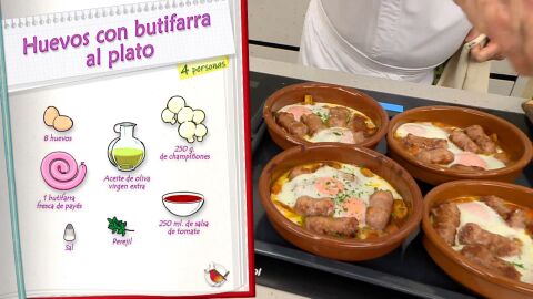 Ingredientes huevos con butifarra al plato