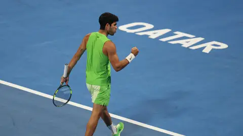 Carlos Alcaraz celebra un punto en Doha Carlos Alcaraz celebra un punto en Doha