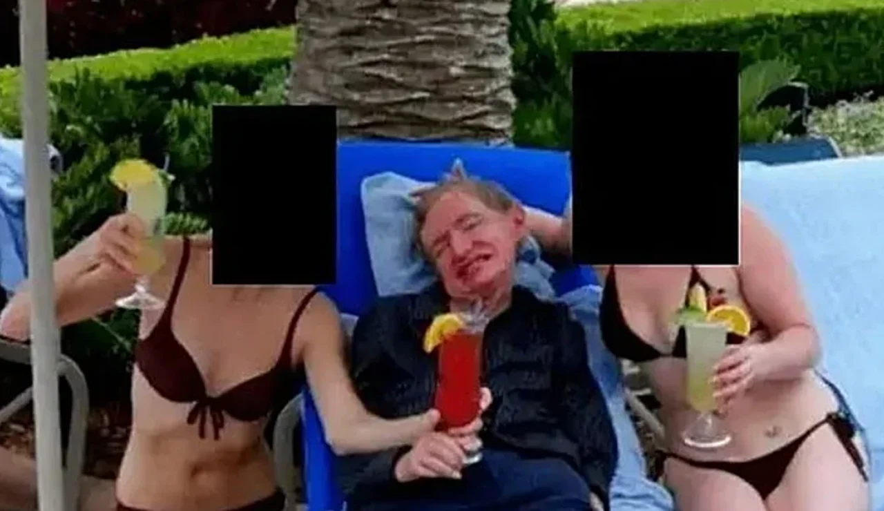 La imagen de Stephen Hawking junto a dos mujeres en bikini