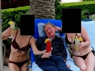 La imagen de Stephen Hawking junto a dos mujeres en bikini La imagen de Stephen Hawking junto a dos mujeres en bikini
