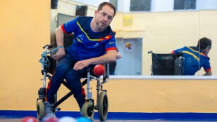 'El Langui', en un entrenamiento de boccia