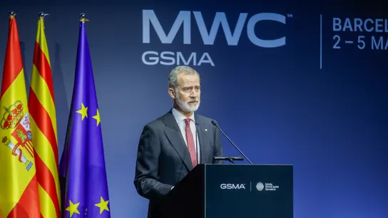 El Rey Felipe VI interviene durante la cena oficial de inauguración del Mobile World Congress (MWC) Barcelona 2026, en el Museu Nacional d'Art de Catalunya. El Rey Felipe VI interviene durante la cena oficial de inauguración del Mobile World Congress (MWC) Barcelona 2026, en el Museu Nacional d'Art de Catalunya.