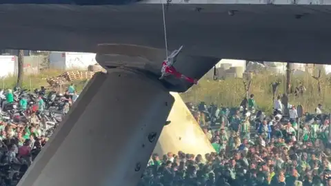 Ultras del Betis cuelgan un conejo de un puente Ultras del Betis cuelgan un conejo de un puente