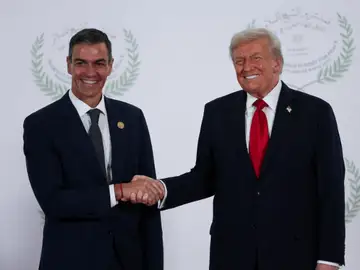 El presidente de Estados Unidos, Donald Trump, y el presidente del Gobierno, Pedro Sánchez, se dan la mano El presidente de Estados Unidos, Donald Trump, y el presidente del Gobierno, Pedro Sánchez, se dan la mano