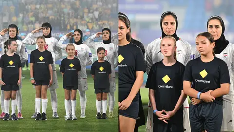 Las futbolistas de Irán antes de los partidos ante Australia (i) y Corea del Sur (d) Las futbolistas de Irán antes de los partidos ante Australia (i) y Corea del Sur (d)