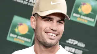 Carlos Alcaraz en rueda de prensa en Indian Wells Carlos Alcaraz en rueda de prensa en Indian Wells