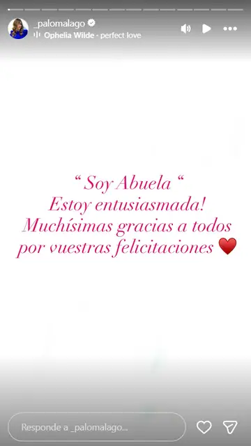 Mensaje de Paloma Lago tras convertirse en abuela Mensaje de Paloma Lago tras convertirse en abuela