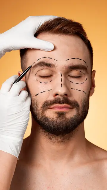 Hombre realizándose retoques estéticos Hombre realizándose retoques estéticos