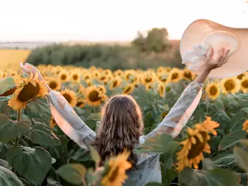 Mujer en un campo de girasoles Mujer en un campo de girasoles