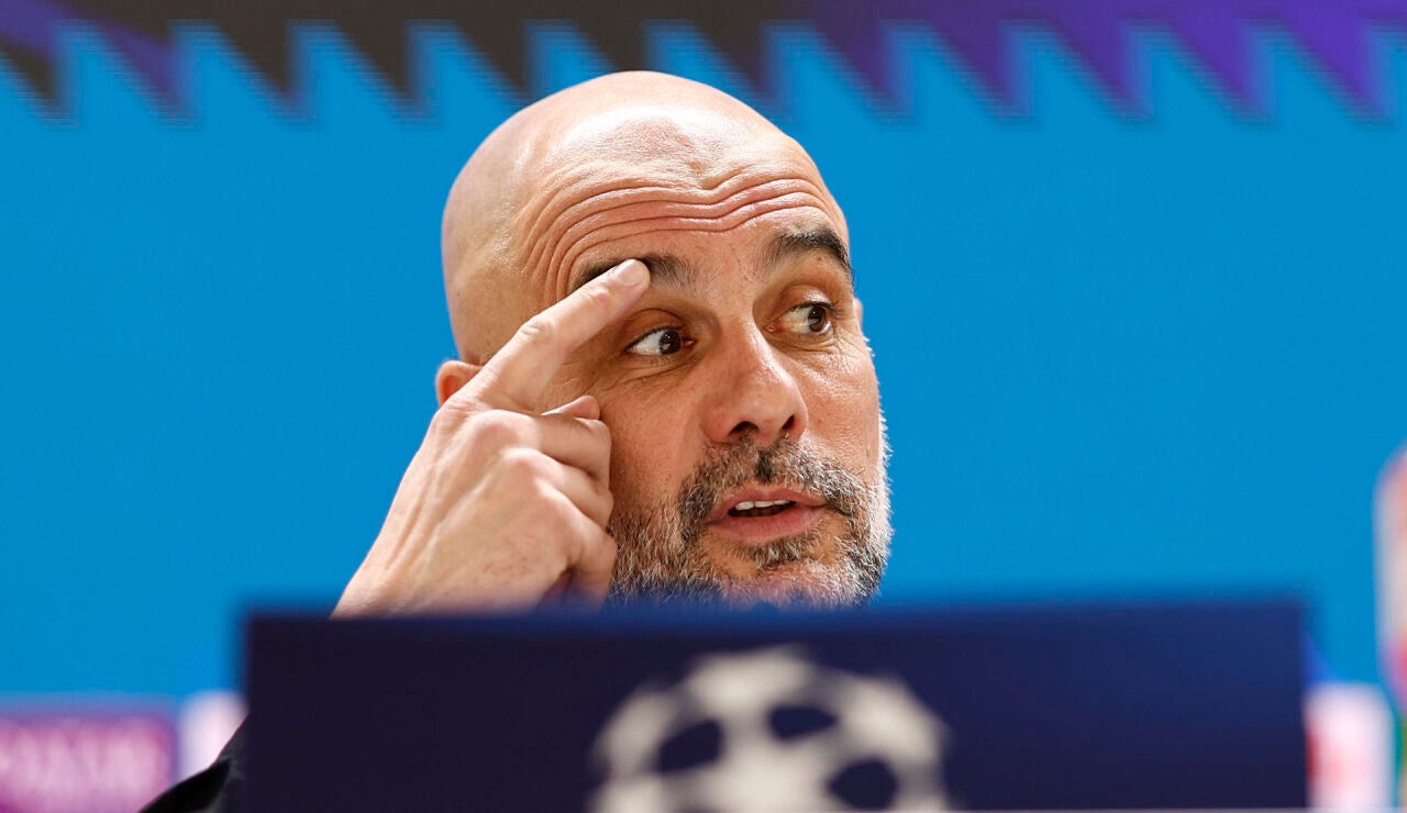 Guardiola en rueda de prensa en Madrid