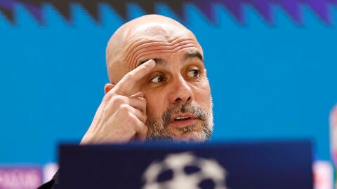 Guardiola en rueda de prensa en Madrid