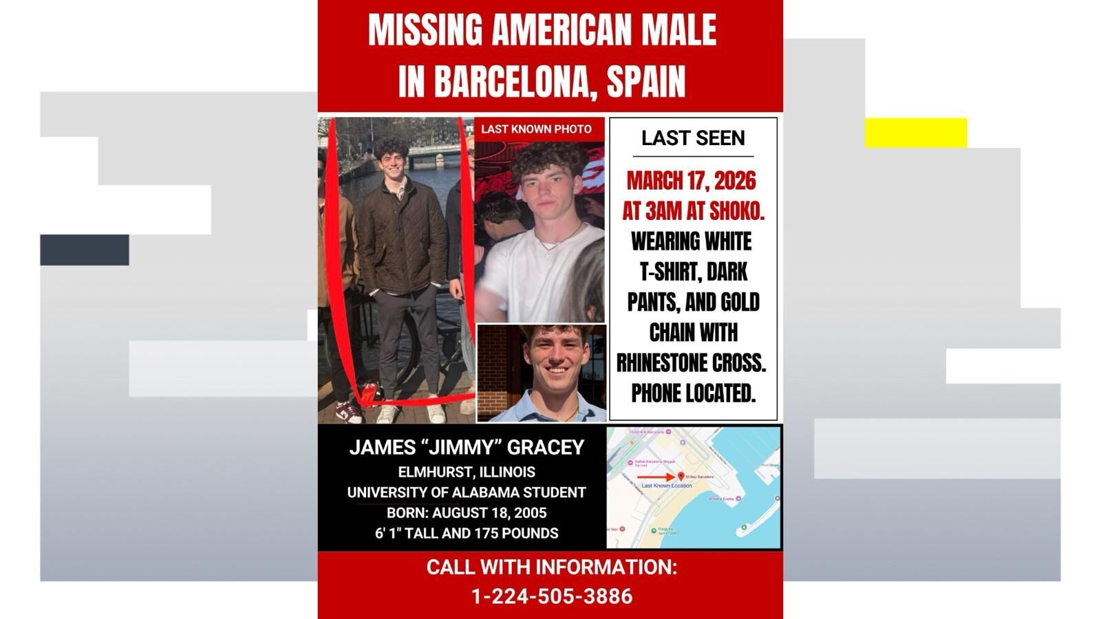 Buscan en Barcelona a Jimmy Gracey, un joven de Chicago desaparecido durante un viaje de estudios