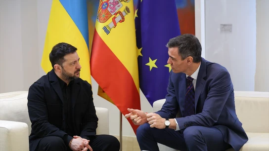 El presidente del Gobierno, Pedro Sánchez, recibe al presidente de Ucrania, Volodímir Zelenski, en La Moncloa. El presidente del Gobierno, Pedro Sánchez, recibe al presidente de Ucrania, Volodímir Zelenski, en La Moncloa.