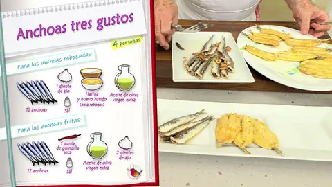 Ingredientes para las anchoas rebozadas y fritas Ingredientes para las anchoas rebozadas y fritas