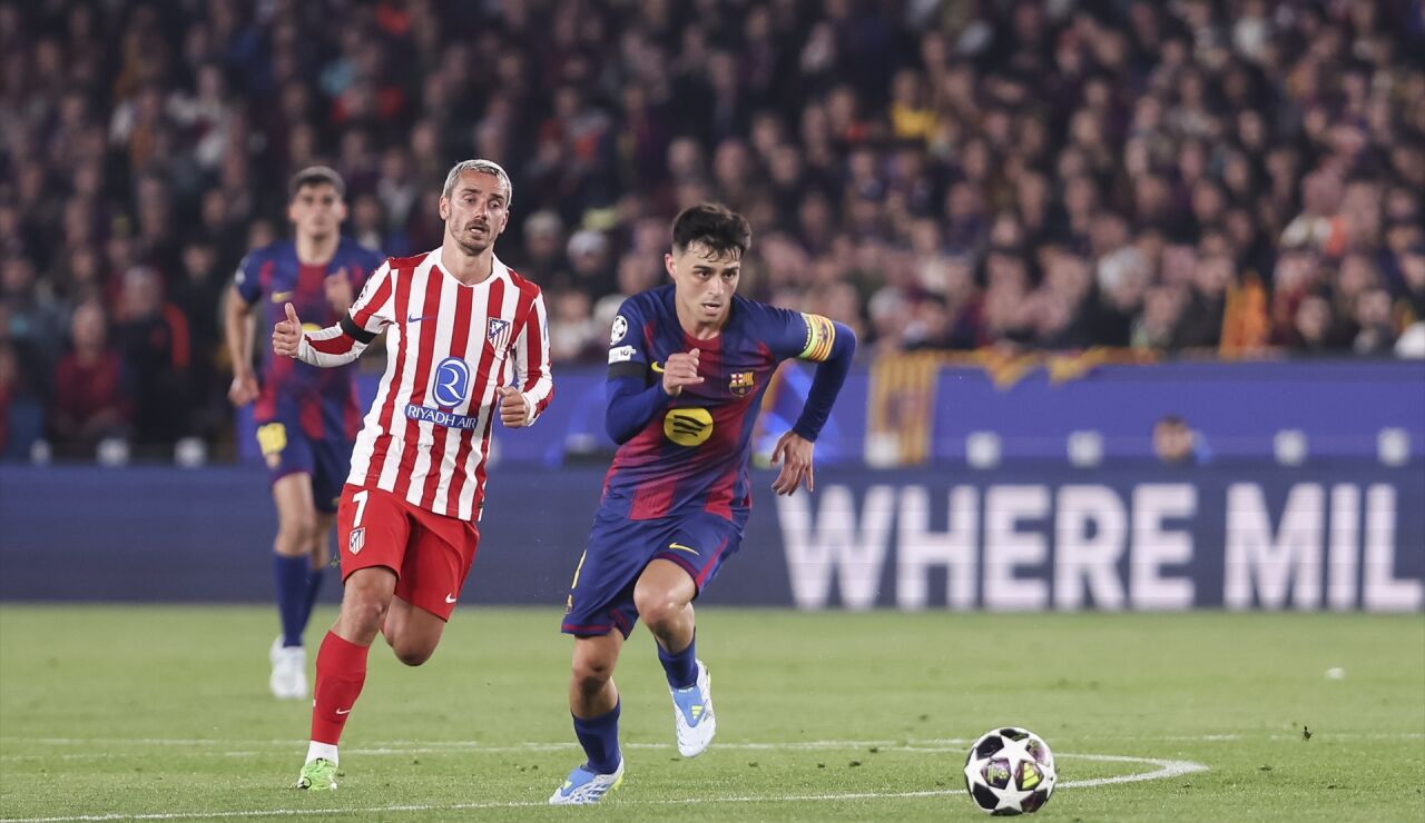 Pedri y Griezmann en el Camp Nou, en los cuartos de final de la Champions Leage.