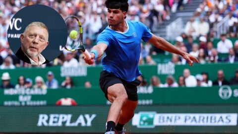 Carlos Alcaraz, en acci&oacute;n en Montecarlo ante Sebasti&aacute;n B&aacute;ez