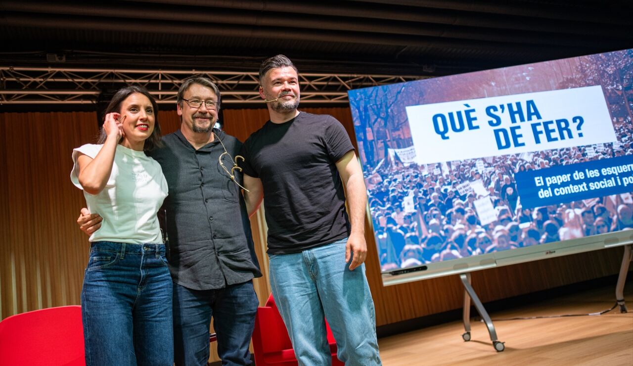 El portavoz de ERC en el Congreso de los Diputados, Gabriel Rufi&aacute;n (d) y la secretaria pol&iacute;tica de Podemos y eurodiputada, Irene Montero