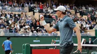 Jannik Sinner celebra un punto en la final de Montecarlo ante Alcaraz Jannik Sinner celebra un punto en la final de Montecarlo ante Alcaraz