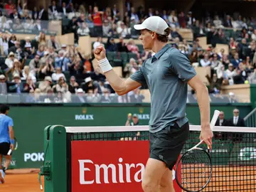 Jannik Sinner celebra un punto en la final de Montecarlo ante Alcaraz Jannik Sinner celebra un punto en la final de Montecarlo ante Alcaraz