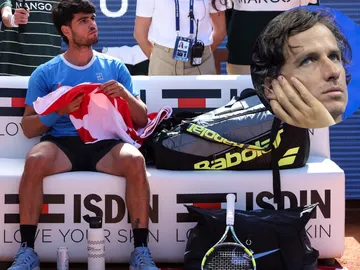 Carlos Alcaraz, en su partido ante Otto Virtanen en el Godó Carlos Alcaraz, en su partido ante Otto Virtanen en el Godó