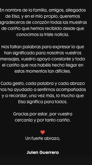 Mensaje de Julen Guerrero en su cuenta de Instagram Mensaje de Julen Guerrero en su cuenta de Instagram