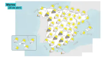 La previsión del tiempo para este martes 28 de abril La previsión del tiempo para este martes 28 de abril