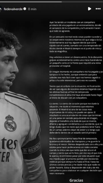 Mensaje de Fede Valverde tras su pelea con Tchouaméni