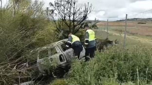 Coche calcinado fuera de la v&iacute;a de la A-11 en Zamora