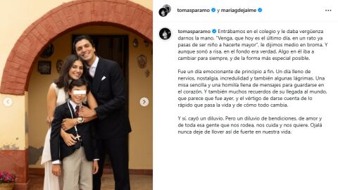 María de Jaime y Tomás Páramo en la comunión de su hijo mayor, Tomás