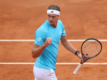 Zverev celebra un punto ante Alexander Blockx en Roma Zverev celebra un punto ante Alexander Blockx en Roma