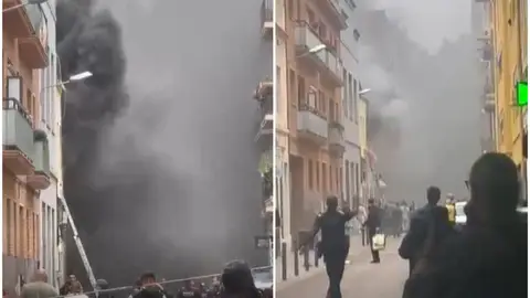 Imagen de la calle afectada por la explosión de gas en Barcelona Imagen de la calle afectada por la explosión de gas en Barcelona