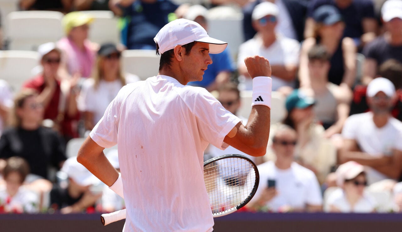 Rafa J&oacute;dar celebra un punto ante Learner Tien en Roma