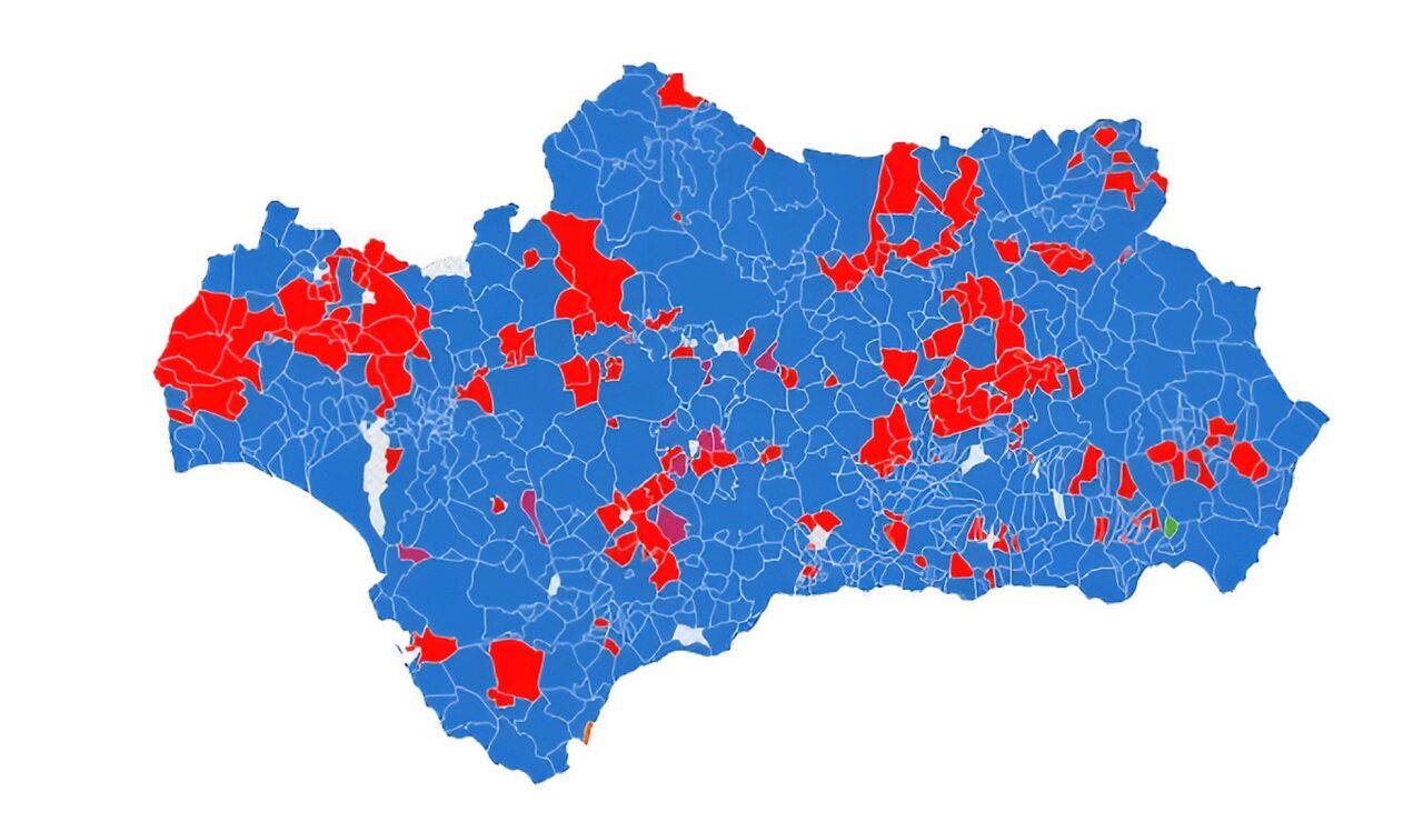 Imagen de mapa por municipios de las elecciones de Andaluc&iacute;a.