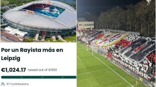 Imagen del crowfunding junto al fondo del estadio de Vallecas