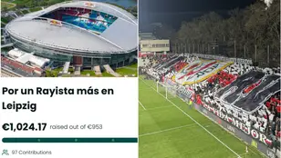 Imagen del crowfunding junto al fondo del estadio de Vallecas