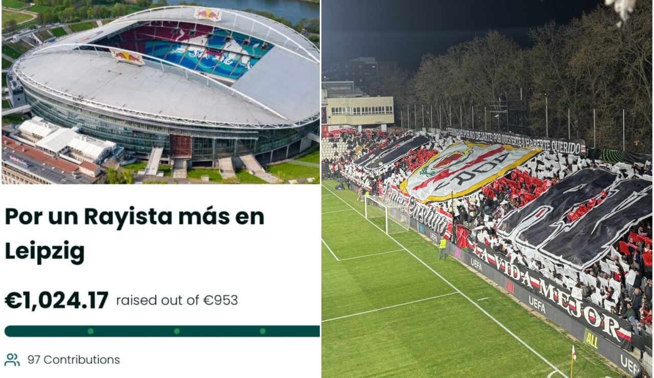 Imagen del crowfunding junto al fondo del estadio de Vallecas