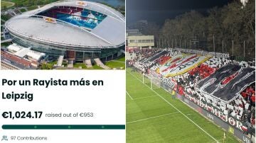 Imagen del crowfunding junto al fondo del estadio de Vallecas