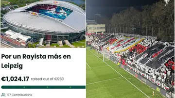 Imagen del crowfunding junto al fondo del estadio de Vallecas Imagen del crowfunding junto al fondo del estadio de Vallecas