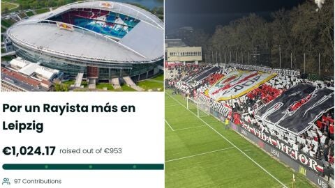 Imagen del crowfunding junto al fondo del estadio de Vallecas