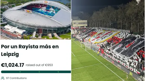 Imagen del crowfunding junto al fondo del estadio de Vallecas Imagen del crowfunding junto al fondo del estadio de Vallecas