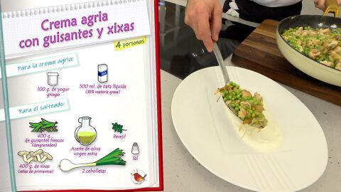Ingredientes Crema agria con guisantes y xixas