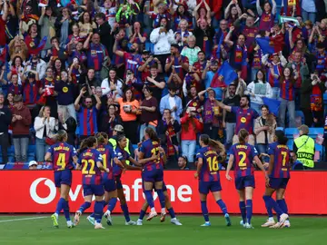 Las jugadoras del Barça celebran un gol de Pajor Las jugadoras del Barça celebran un gol de Pajor