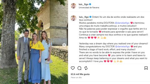 Luís Figo junto a su mujer Helene Svedin y su hija recién graduada Daniela